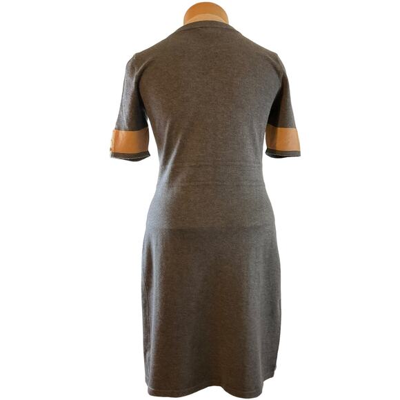 Liz Claiborne Women's Medium Gray Dress Short Sleeve Ribbed Knit Gold Buttons - Picture 2 of 15